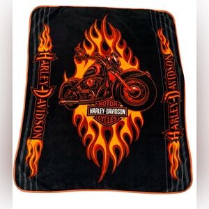 *sold**Harley Davidson Fleece black/orange Throw Blankets, Harley Motor Cycle